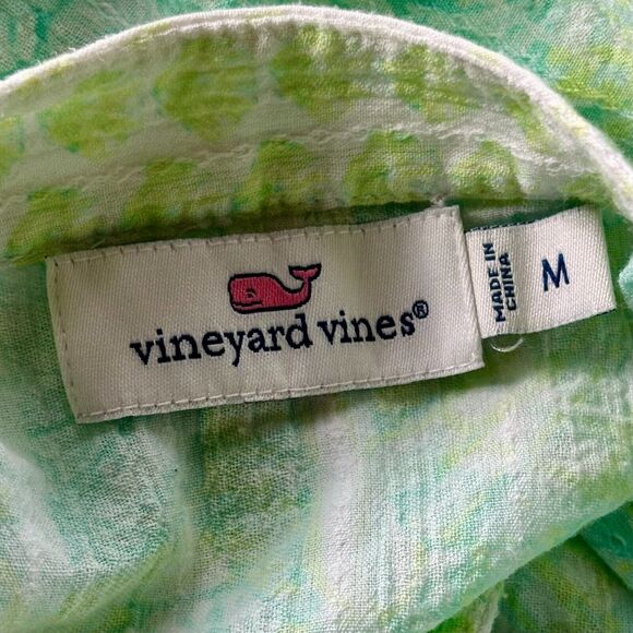 Vineyard Vines Size M Green 100% Cotton V-Neck Tropical Blouse Top Beach - Picture 3 of 6